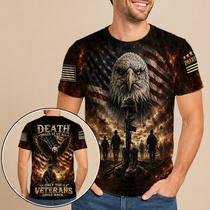Death Smiles At Us All Only The Veterans Smile Back Eagle American Flag 3D All Over Print T-Shirt And Hoodie