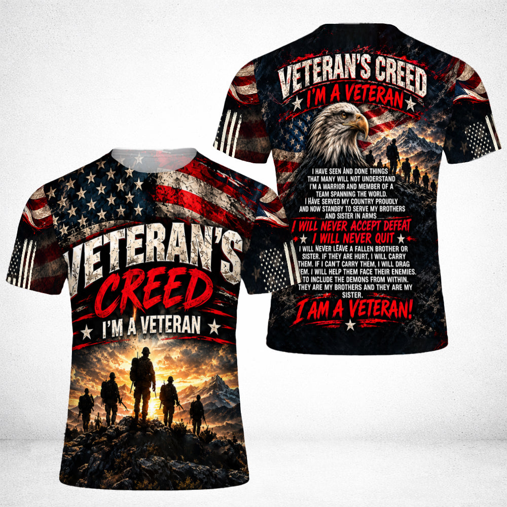 I'm a Veteran I Will Never Accept Defeat I Will Never Quit 3D All Over Print T-Shirt And Hoodie