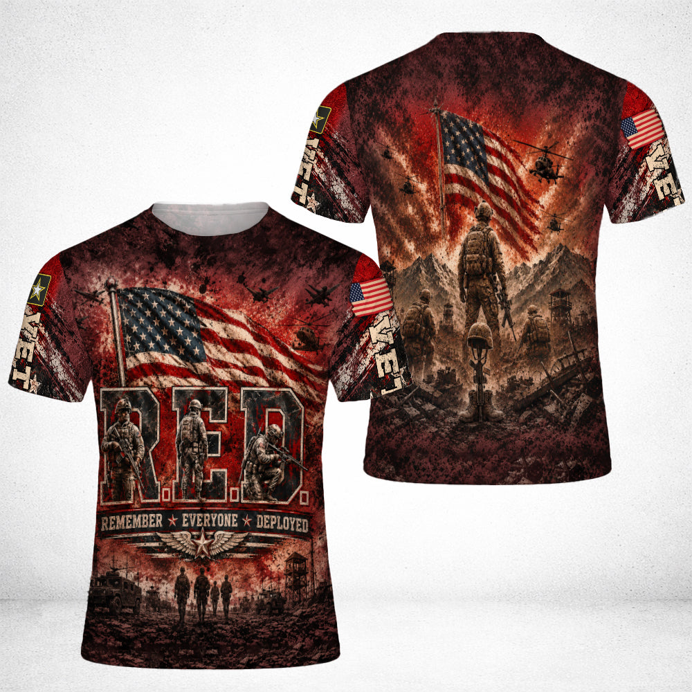 Veteran Red Remember Everyone Deployed Military 3D All Over Print T-Shirt And Hoodie