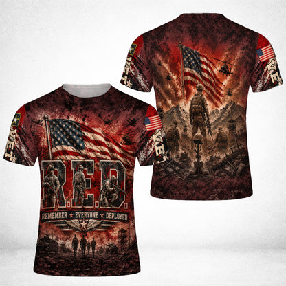 Veteran Red Remember Everyone Deployed Military 3D All Over Print T-Shirt And Hoodie