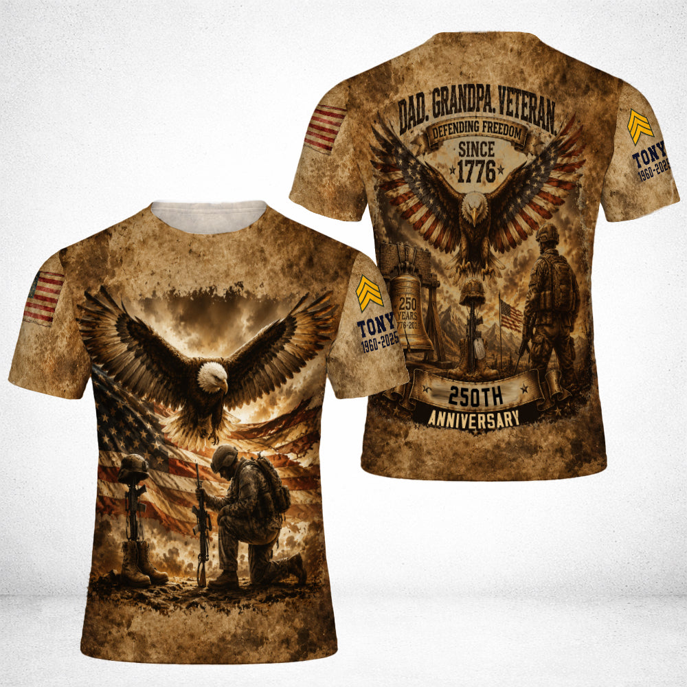Personalized Dad Grandpa Veteran Defending Freedom 250th Anniversary 3D All Over Print T-Shirt And Hoodie