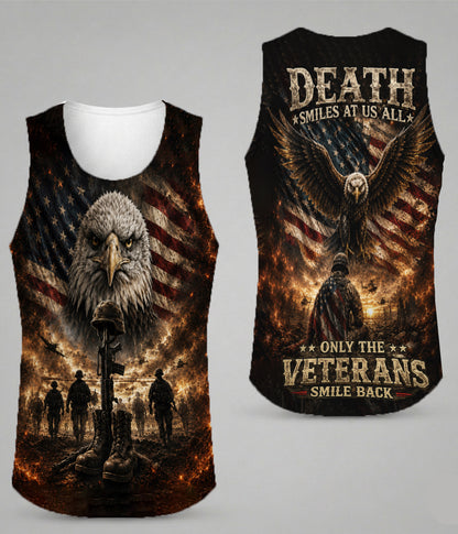 Death Smiles At Us All Only The Veterans Smile Back Eagle American Flag 3D All Over Print T-Shirt And Hoodie