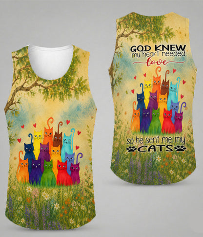 God Knew My Heart Needed Love So He Sent Me My Cats 3D All Over Print T-Shirt And Hoodie