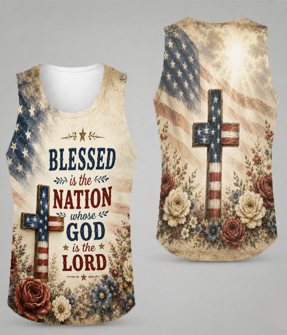 Blessed Is The Nation Whose God Is The Lord Christian Patriotic American Flag Cross 3D All Over Print T-Shirt And Hoodie