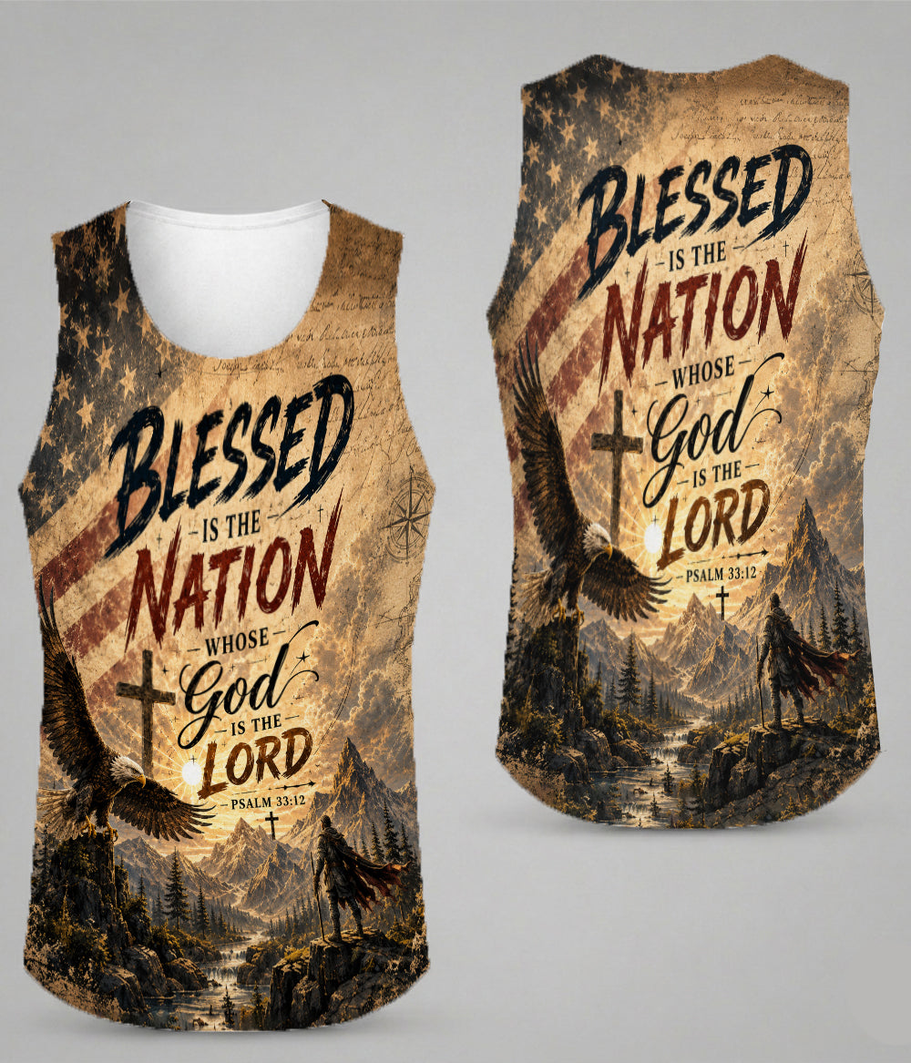 Blessed Is The Nation Whose God Is The Lord Psalm 33:12 Christian American Flag 3D All Over Print T-Shirt And Hoodie