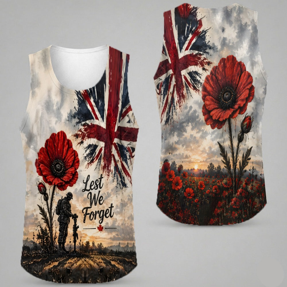Veteran Lest We Forget Poppy Remembrance British Flag 3D All Over Print T-Shirt And Hoodie