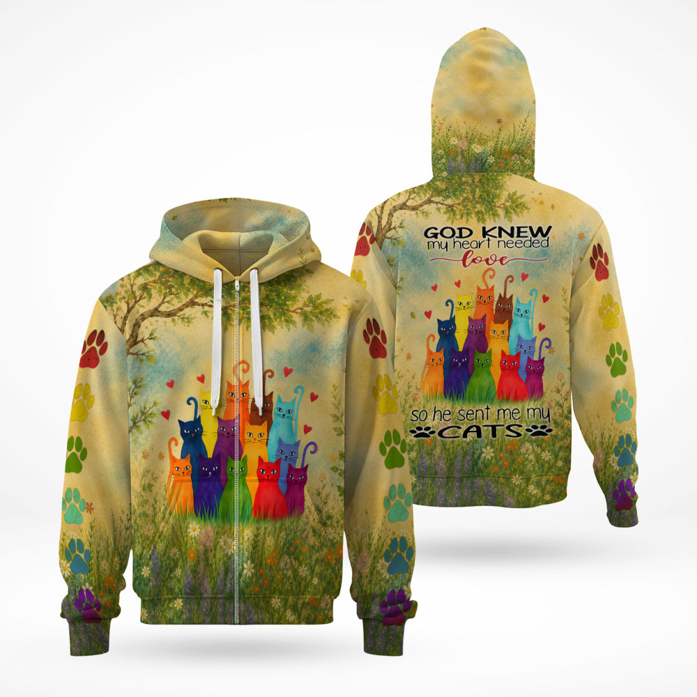 God Knew My Heart Needed Love So He Sent Me My Cats 3D All Over Print T-Shirt And Hoodie