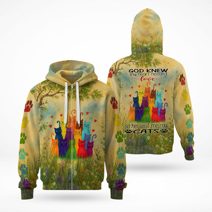 God Knew My Heart Needed Love So He Sent Me My Cats 3D All Over Print T-Shirt And Hoodie