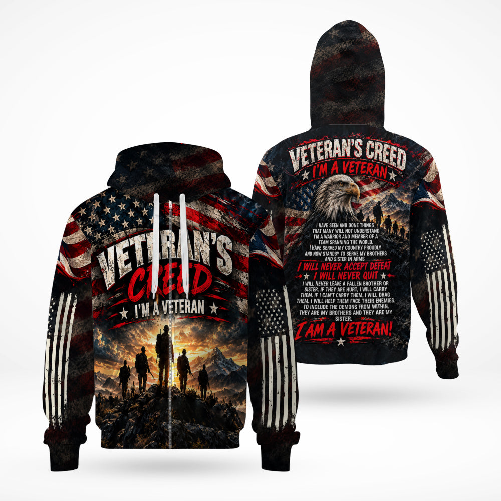I'm a Veteran I Will Never Accept Defeat I Will Never Quit 3D All Over Print T-Shirt And Hoodie