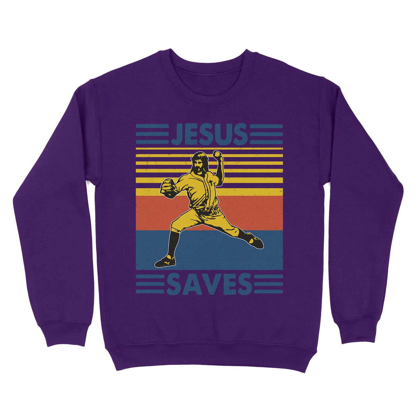 Jesus Saves Funny Vintage Baseball Standard Crew Neck Sweatshirt