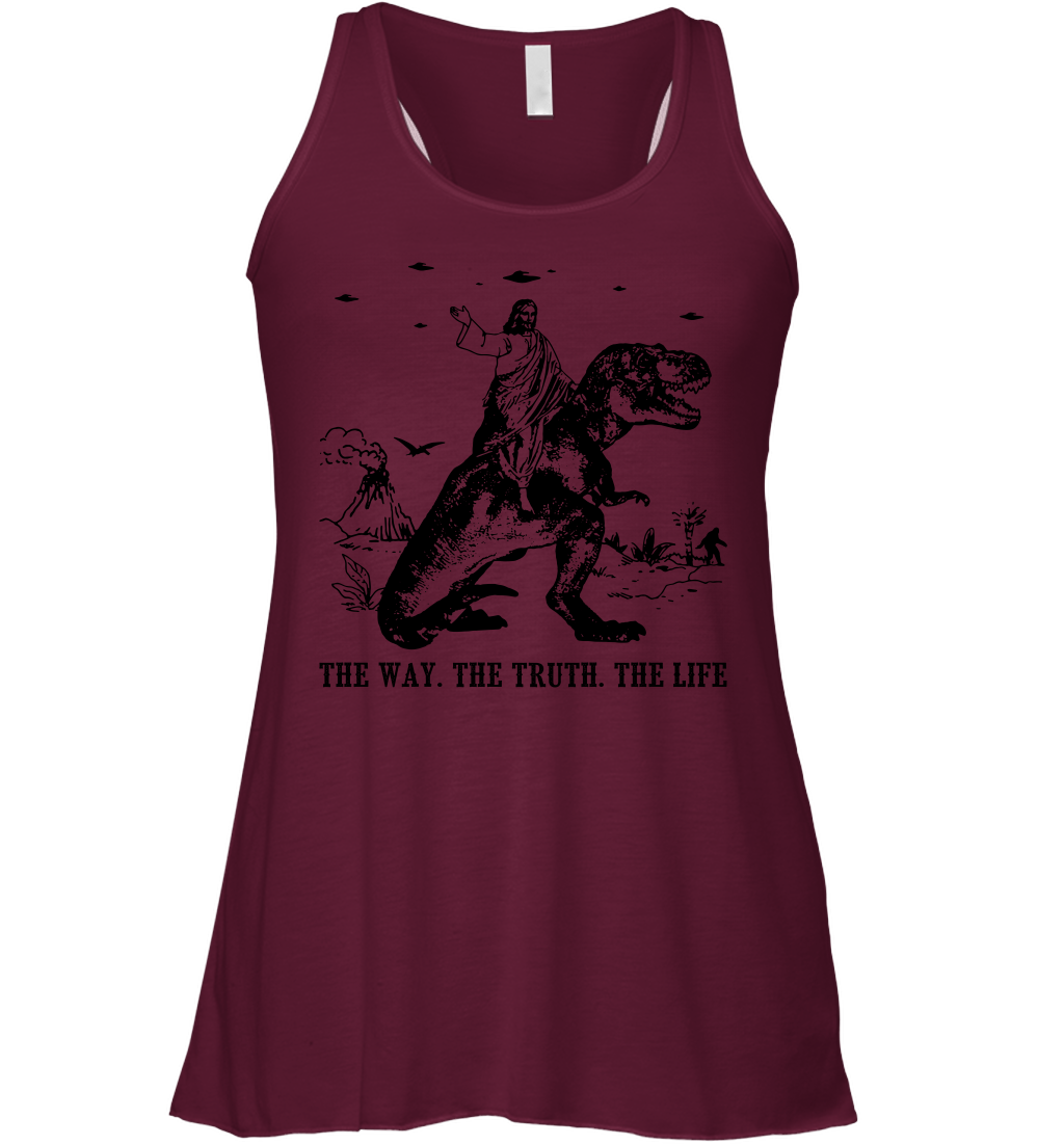 Jesus Riding Dinosaur The Way. The Truth. The Life Racerback Tank