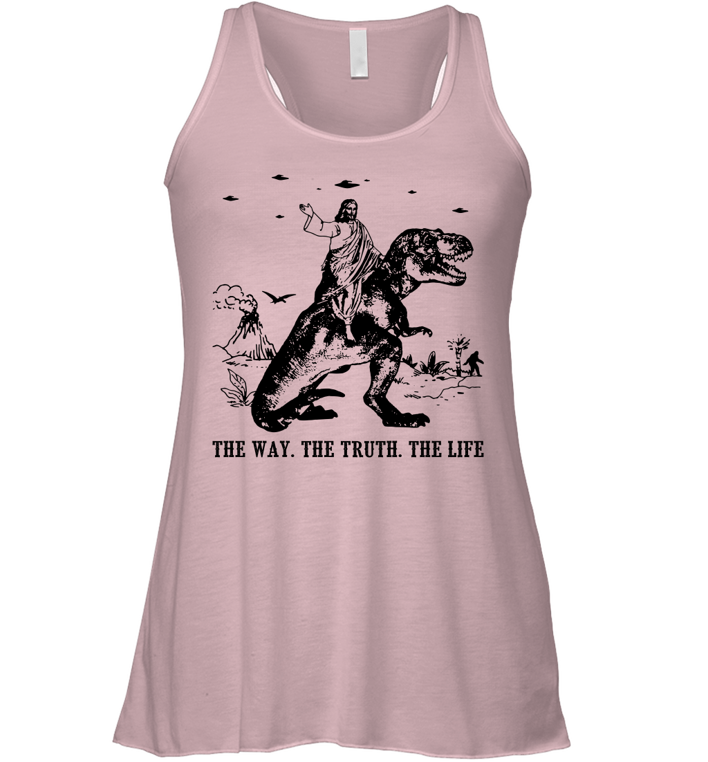 Jesus Riding Dinosaur The Way. The Truth. The Life Racerback Tank