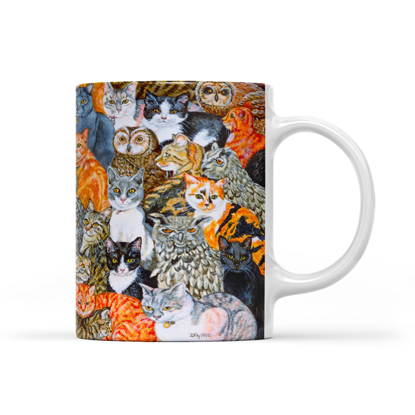 Cats and Owls Artwork White Edge-to-Edge Mug