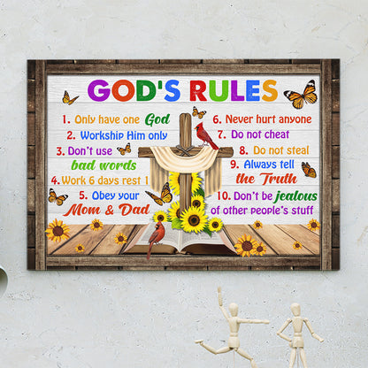 God's Rules Ten Commandments Poster and Canvas