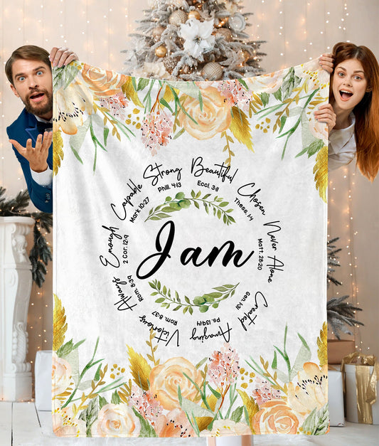 I Am Inspiration Blanket, Christian Blanket, Bible Verse Blanket, Floral Blanket for Women, Christian Gifts For Women, Religious Gifts Women Blanket