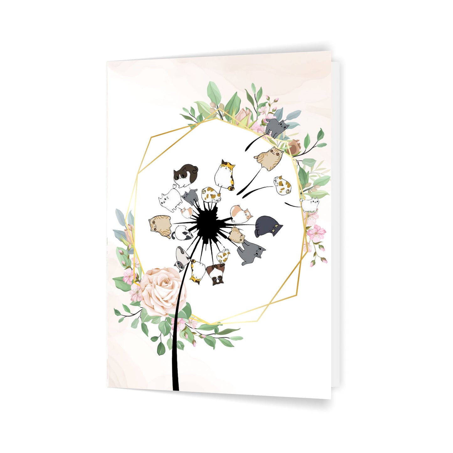 Dandelion Cats Flower Colorful Pet Cat 5x7 Folded Card