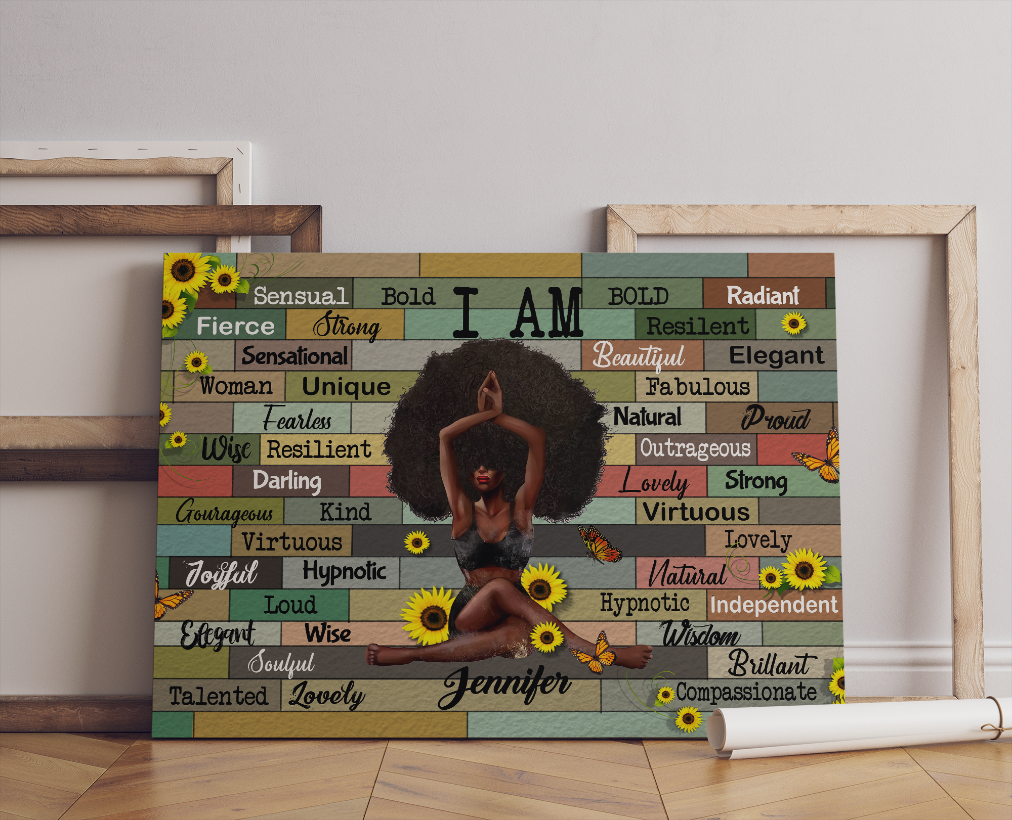 Matte Canvas (1.25") Personalized Custom Name, Black Girl With Yoga – I Am Sensual, Bold, Radiant, Fierce, Strong, Resilient