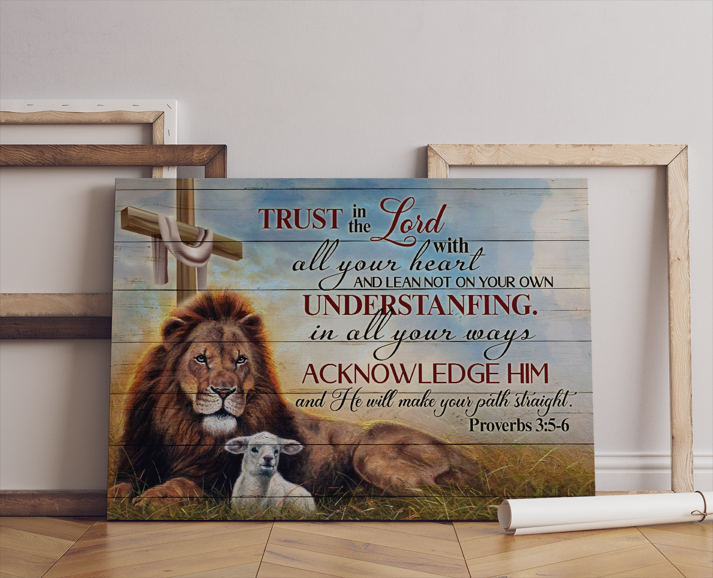 Jesus Lion And Lamb Canvas Proverbs 3:5-6 Trust In The Lord With All Your Heart Christian Art Canvas Prints