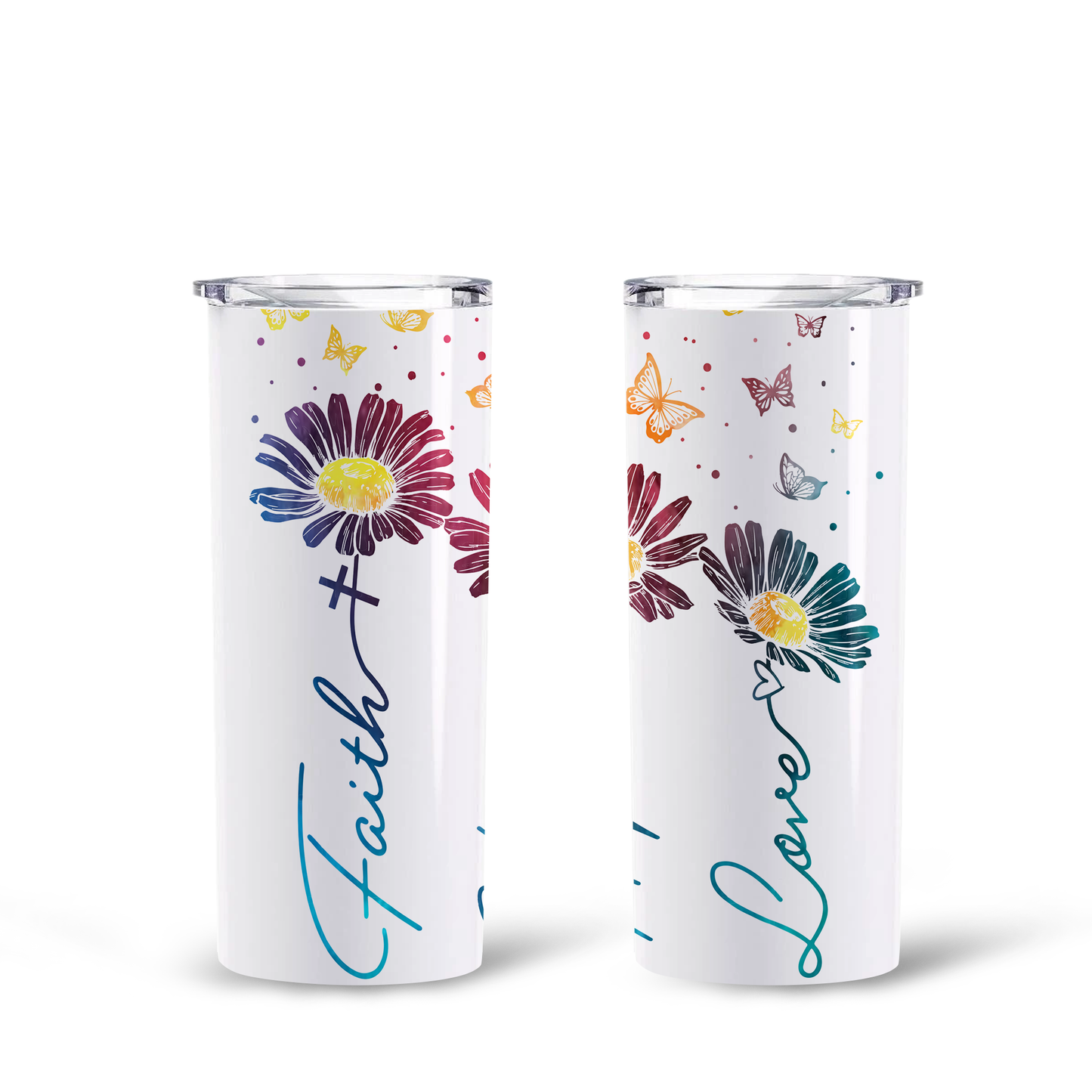 Faith, Hope, Love Sunflower Butterfly Skinny Tumbler