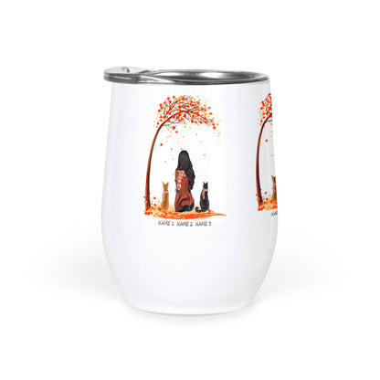 Personalized Girl And Cats Wine Tumbler