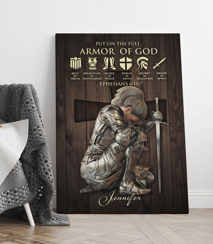 Personalized Woman Warrior of God Put On The Full Armor of God Ephesians 6:10 Canvas Prints