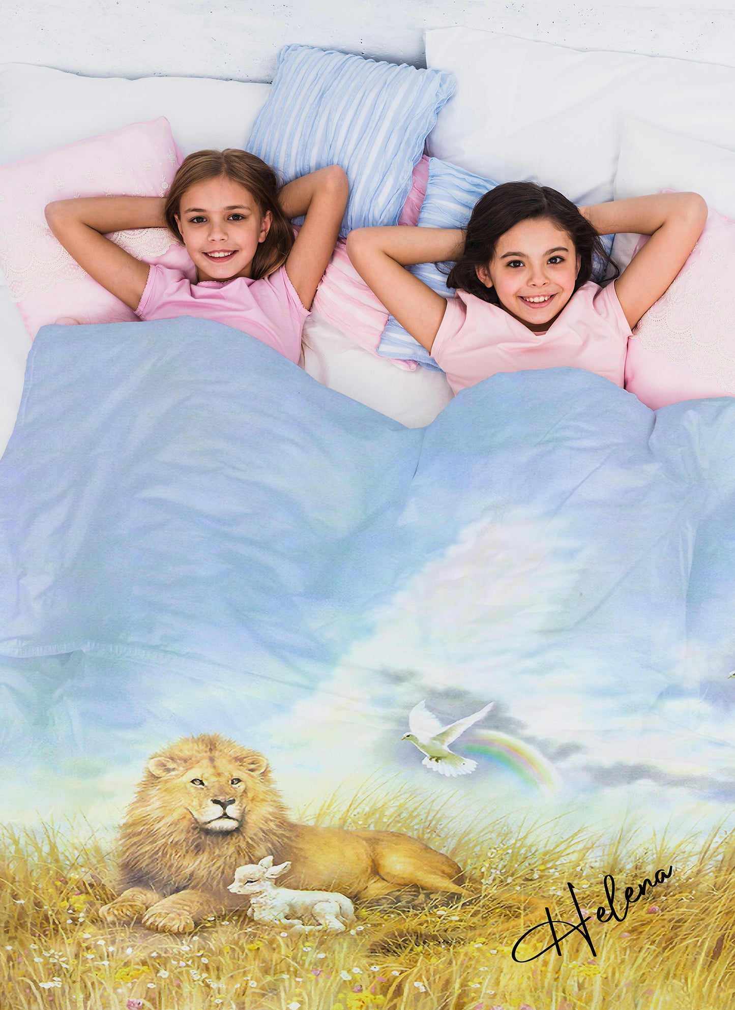 Personalized Custom Name Lion and Lamd Dove Blanket