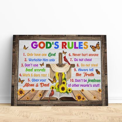 God's Rules Ten Commandments Poster and Canvas