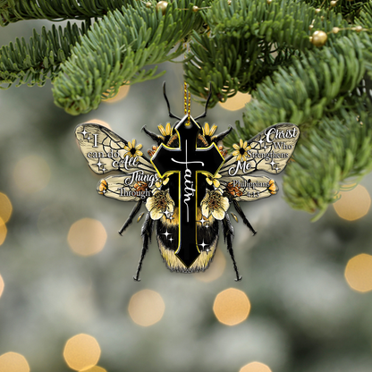 Custom Shape Acrylic/Wood Ornament Bee I Can Do All Things Through Christ