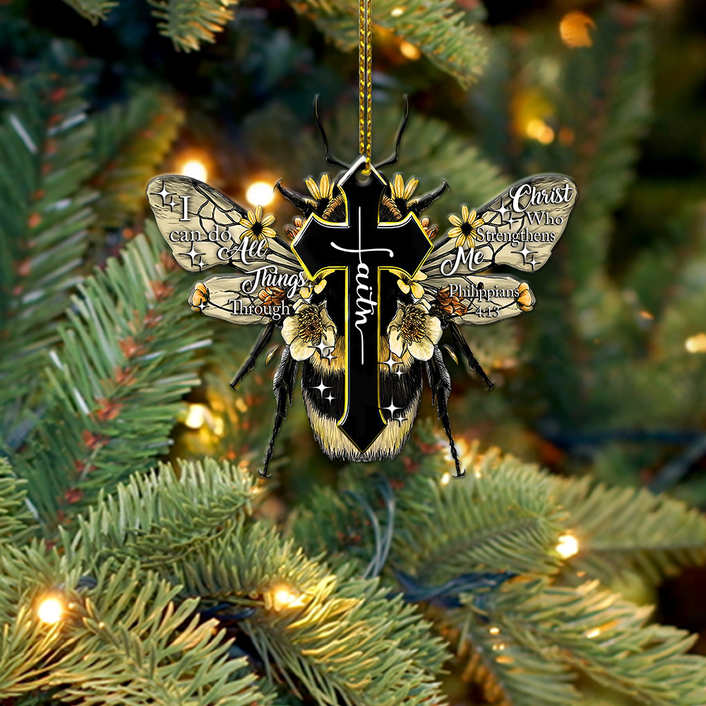 Custom Shape Acrylic/Wood Ornament Bee I Can Do All Things Through Christ