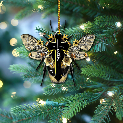 Custom Shape Acrylic/Wood Ornament Bee I Can Do All Things Through Christ