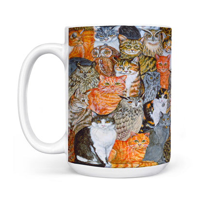 Cats and Owls Artwork White Edge-to-Edge Mug