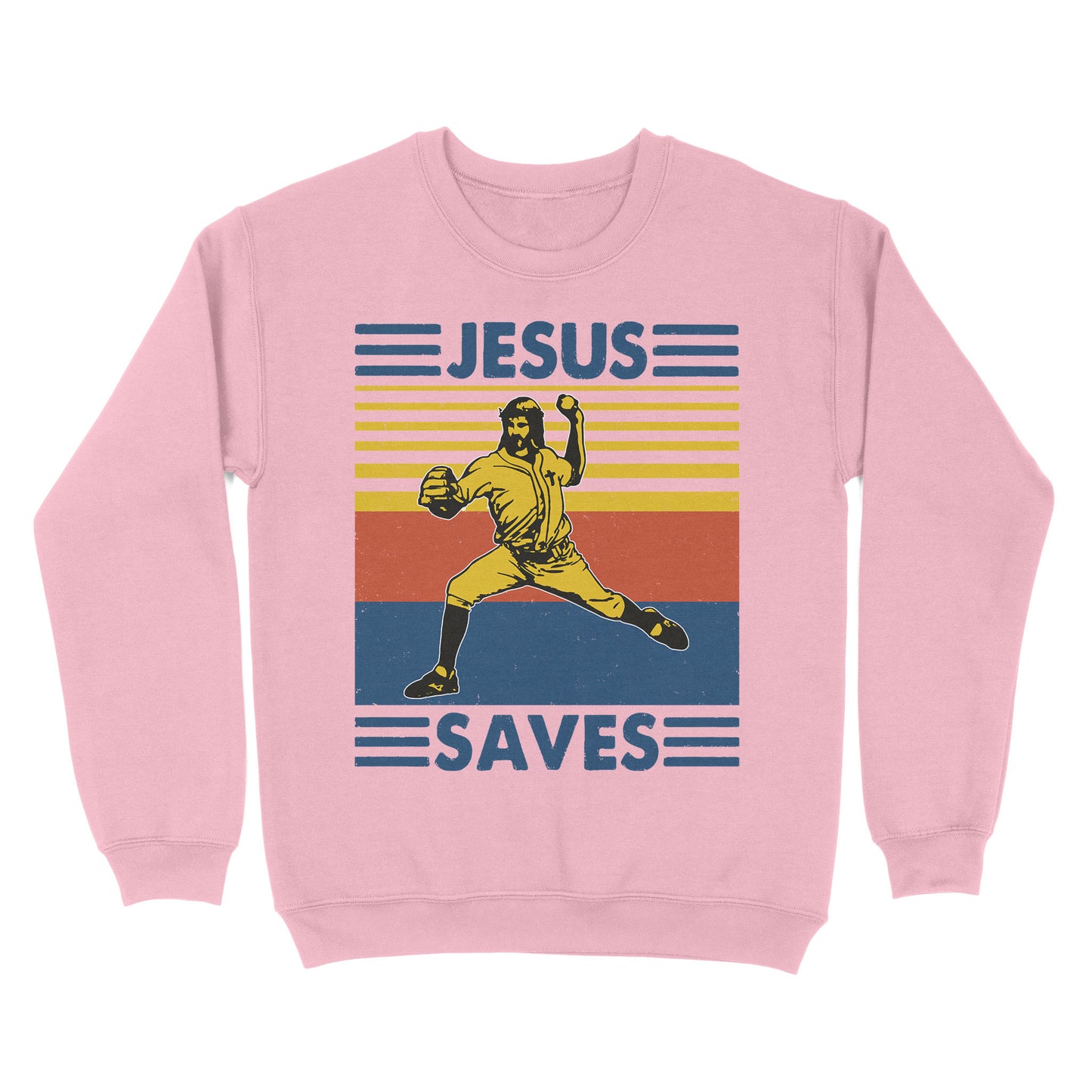 Jesus Saves Funny Vintage Baseball Standard Crew Neck Sweatshirt