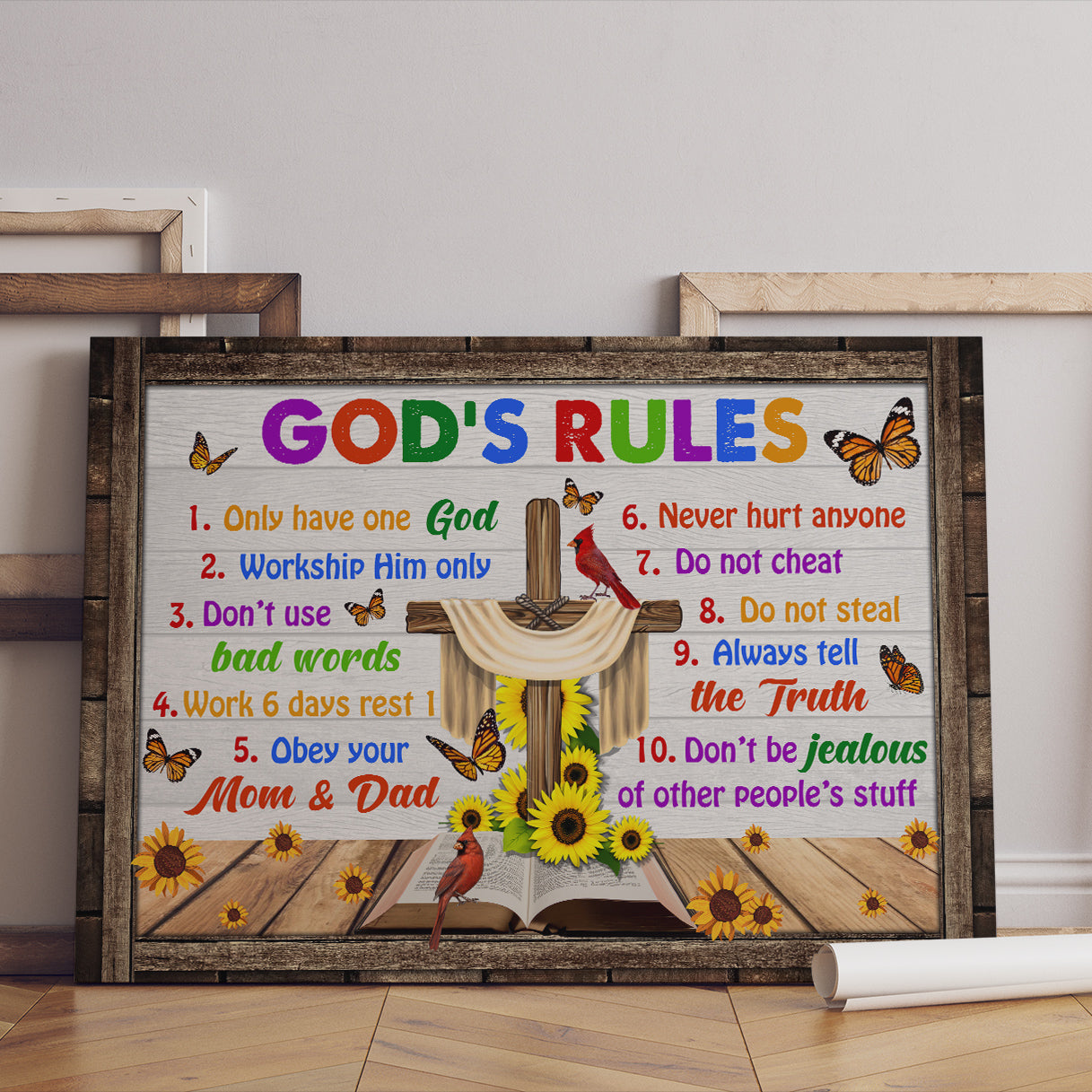 God's Rules Ten Commandments Poster and Canvas