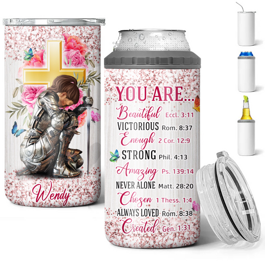 Personalized Woman Warrior You Are Beautiful Victorious Enough Created Strong Amazing 4-in-1 Cooler Tumbler