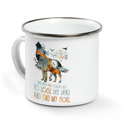 Campfire Mug Wolf Camping and into the forest i go to lose my mind and find my soul