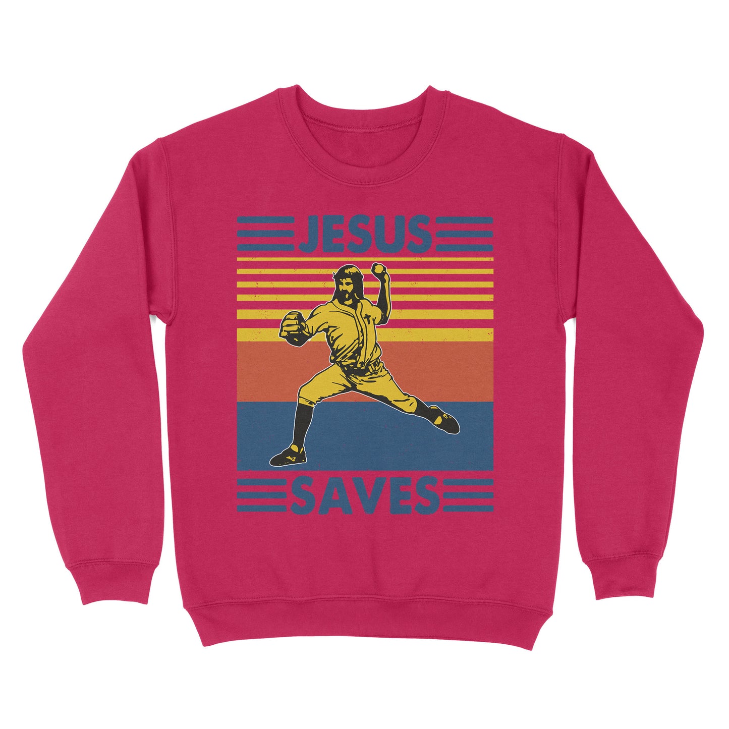 Jesus Saves Funny Vintage Baseball Standard Crew Neck Sweatshirt