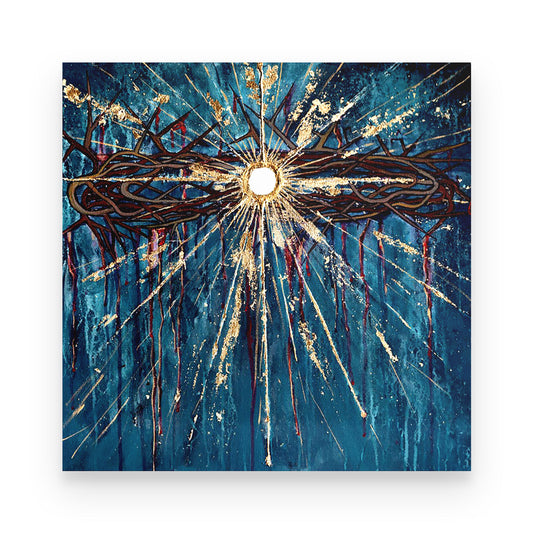 Crown of Thorns, Eucharist, star, passion of Christ, modern religious art, gold leaf, inspirational art, Jesus art, Catholic Standard Poster