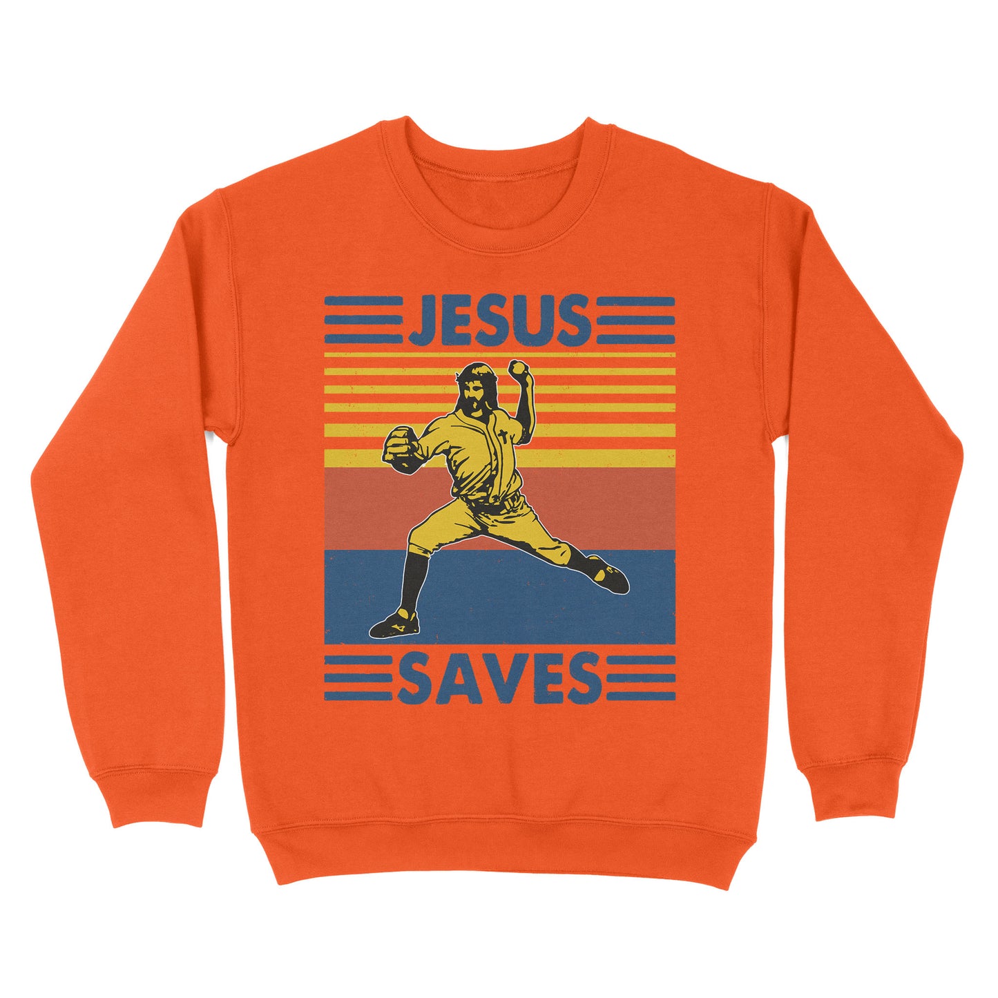 Jesus Saves Funny Vintage Baseball Standard Crew Neck Sweatshirt