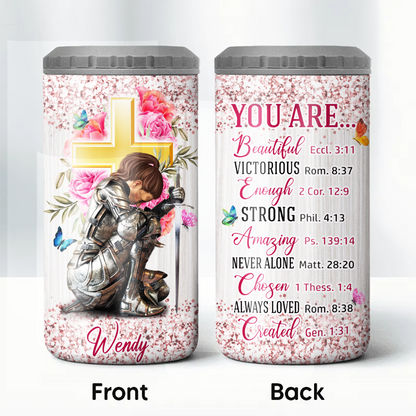 Personalized Woman Warrior You Are Beautiful Victorious Enough Created Strong Amazing 4-in-1 Cooler Tumbler