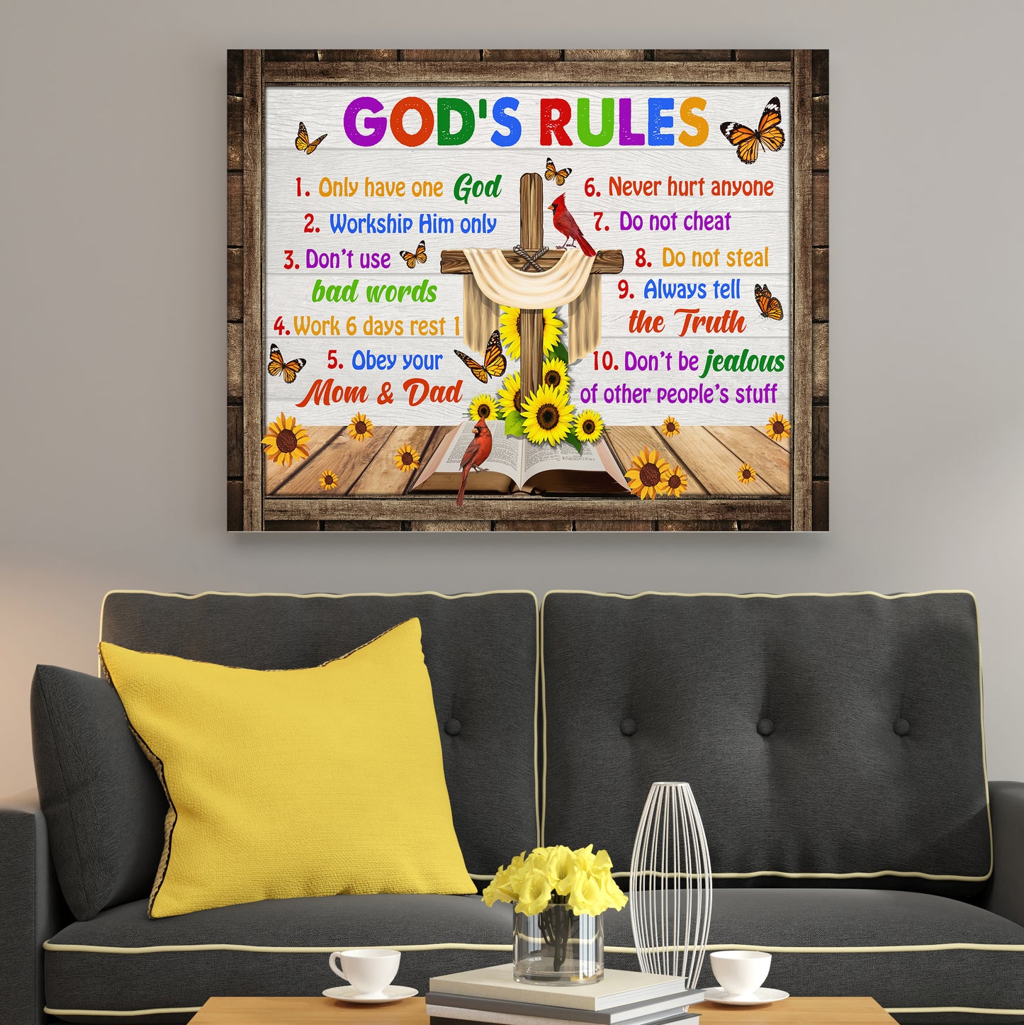 God's Rules Ten Commandments Poster and Canvas