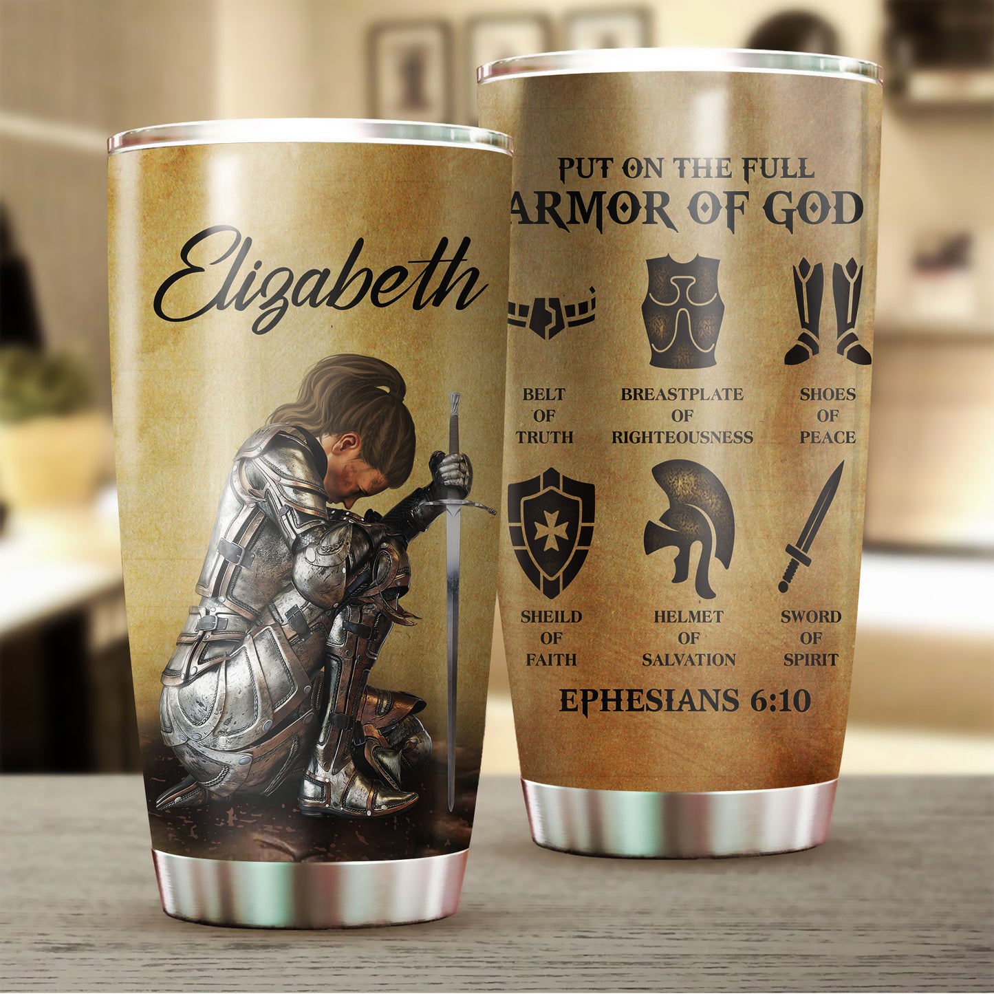 Personalized Woman Warrior of God Put On The Full Armor Of God Ephesians 6:10 Tumbler