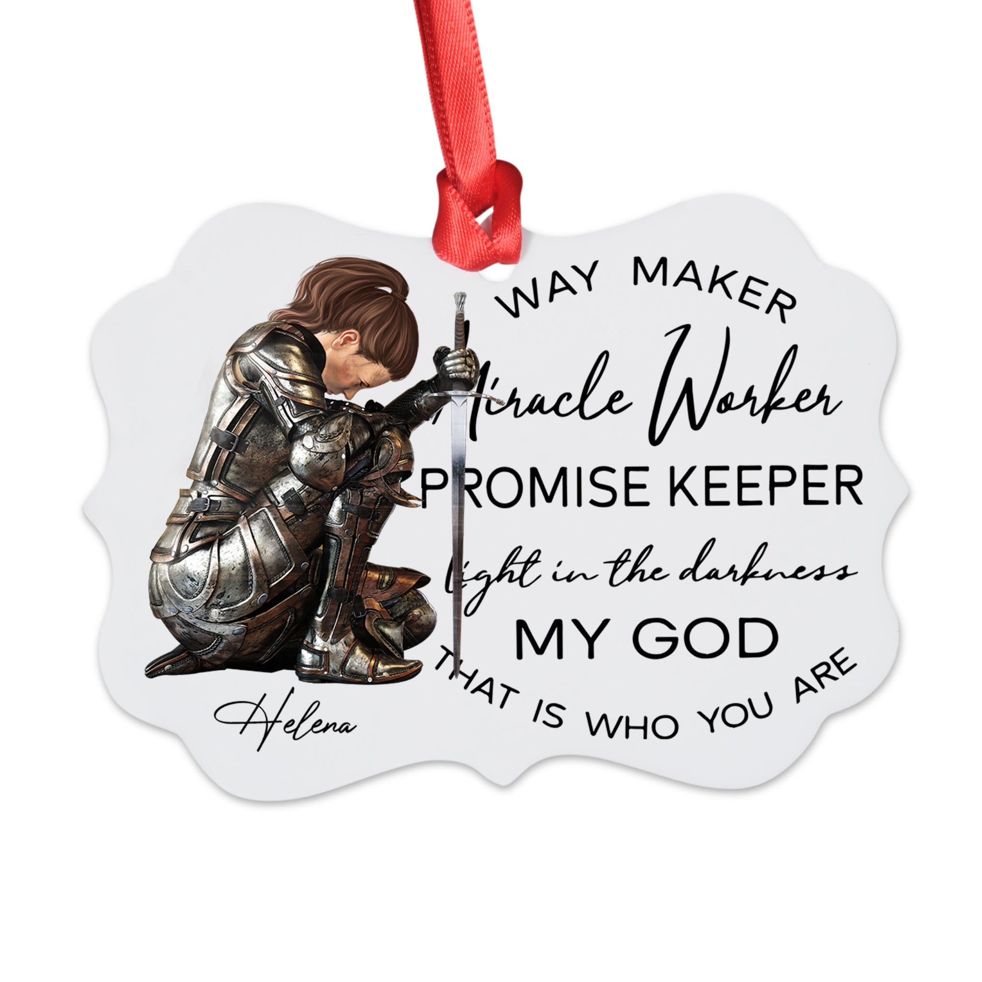 Personalized Woman Warrior Way Maker Miracle Worker Promise Keeper My God Medallion Metal Ornament
