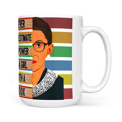 Feminist Ruth Bader Ginsburg RBG Quote Girl With Book - White Edge-to-Edge Mug