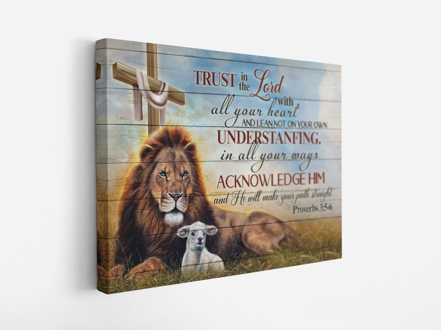 Jesus Lion And Lamb Canvas Proverbs 3:5-6 Trust In The Lord With All Your Heart Christian Art Canvas Prints