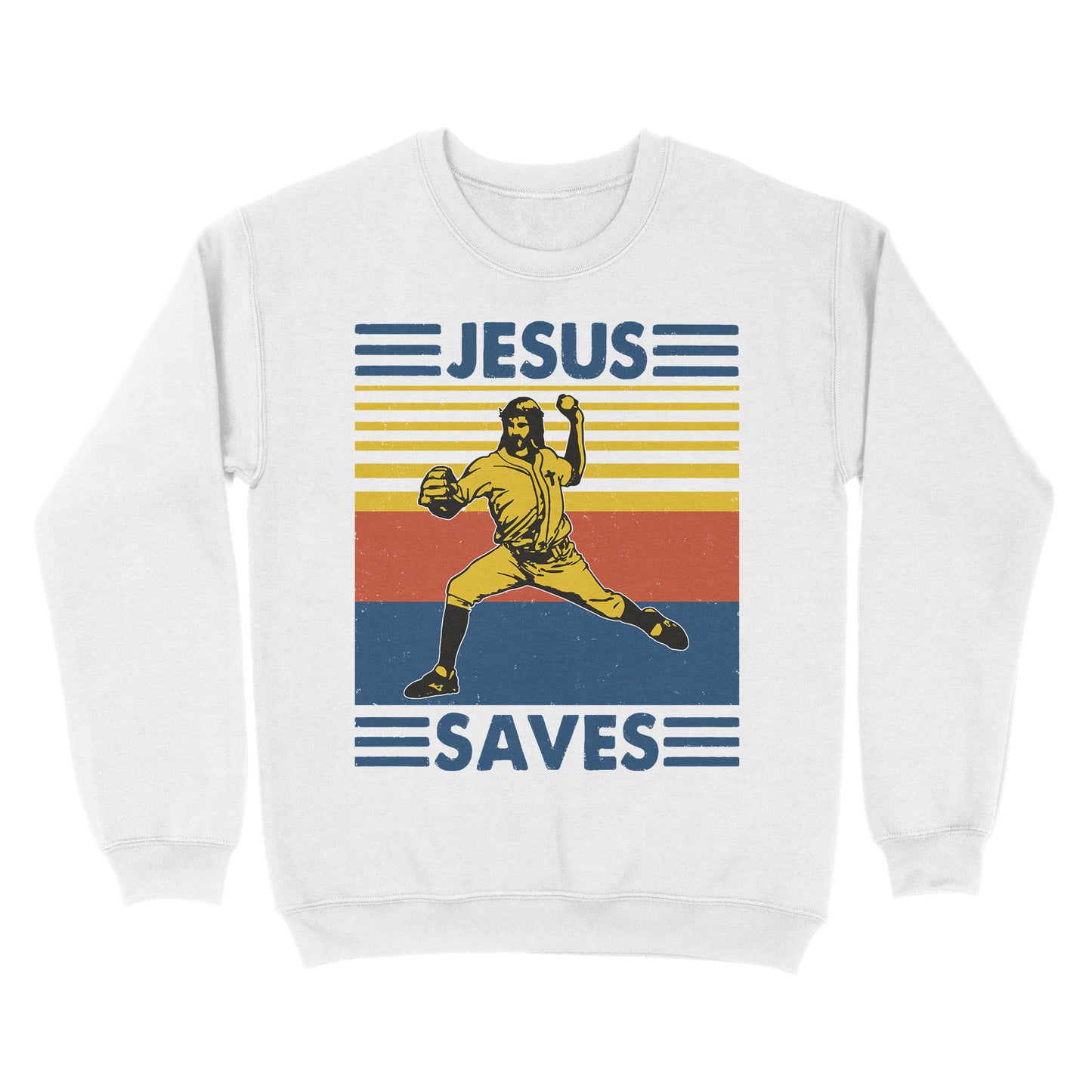 Jesus Saves Funny Vintage Baseball Standard Crew Neck Sweatshirt