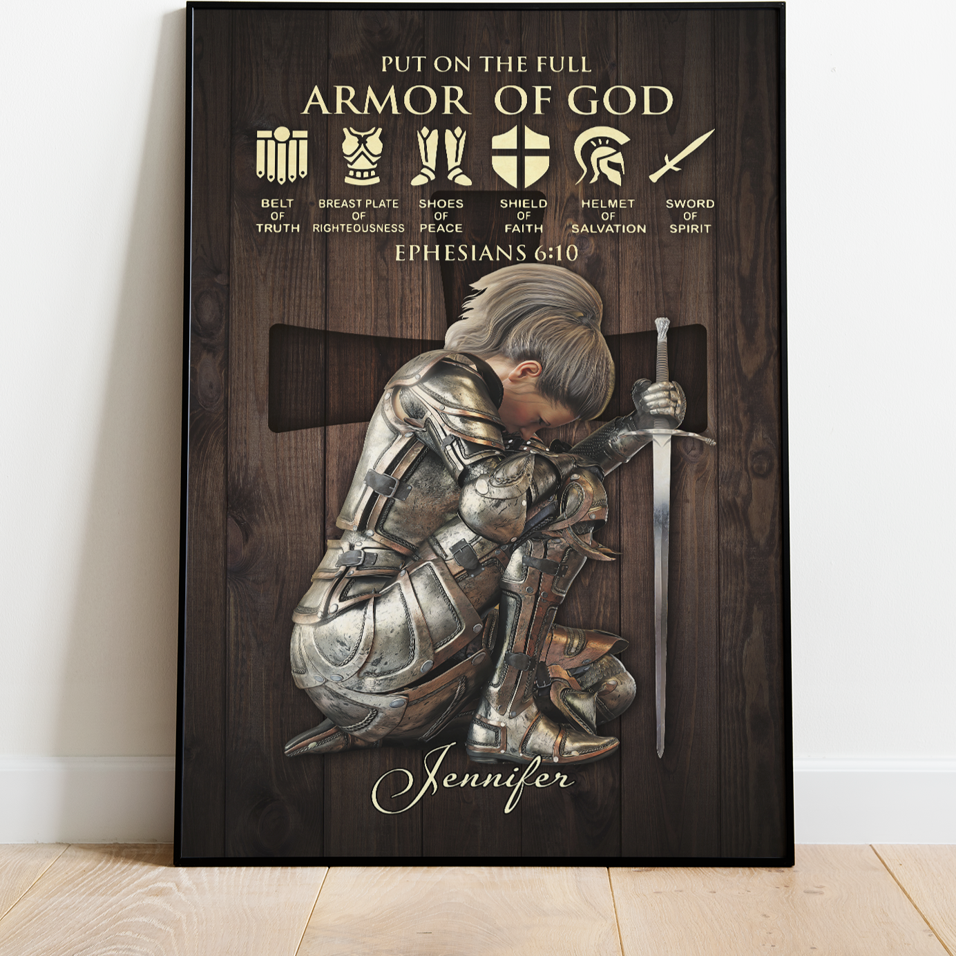 Personalized Woman Warrior of God Put On The Full Armor Of God Ephesians 6:10 Poster Canvas