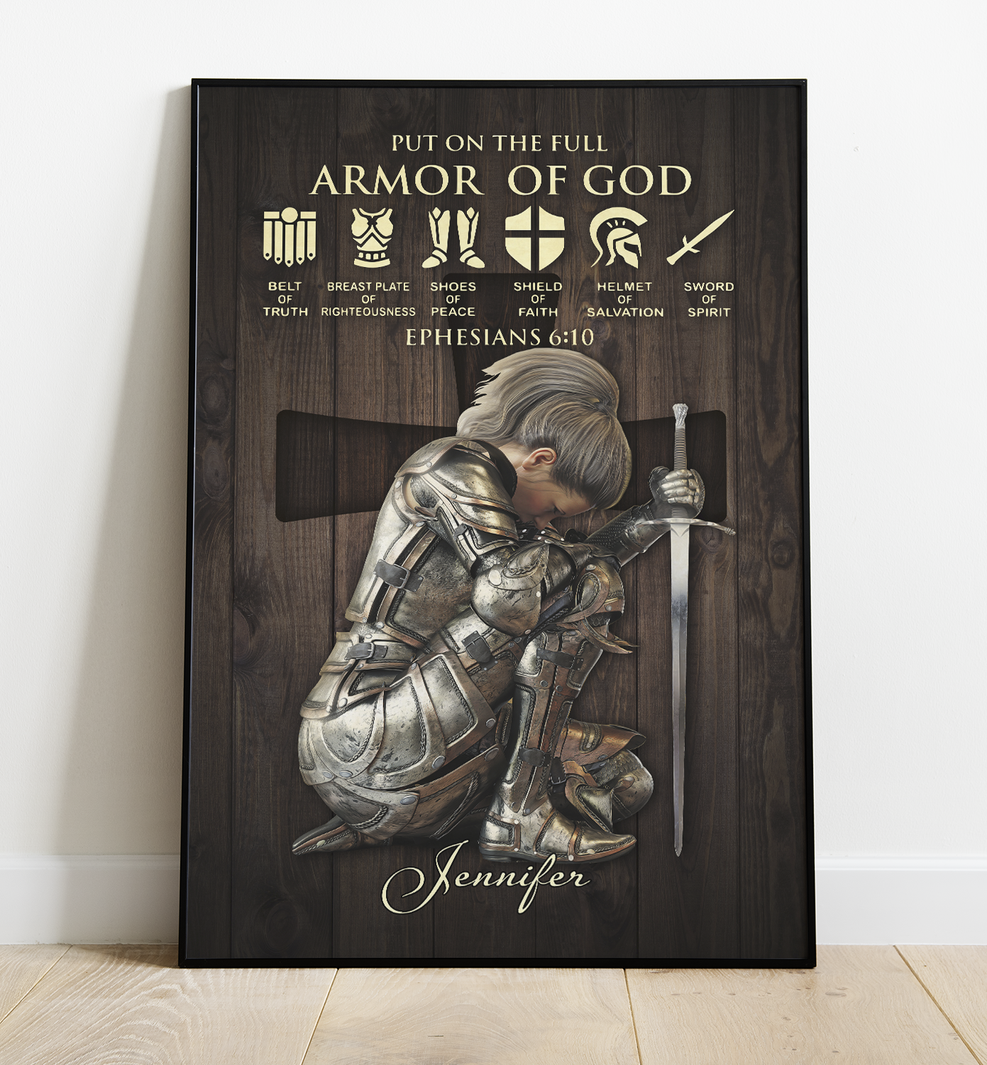 Personalized Woman Warrior of God Put On The Full Armor Of God Ephesians 6:10 Poster and Canvas
