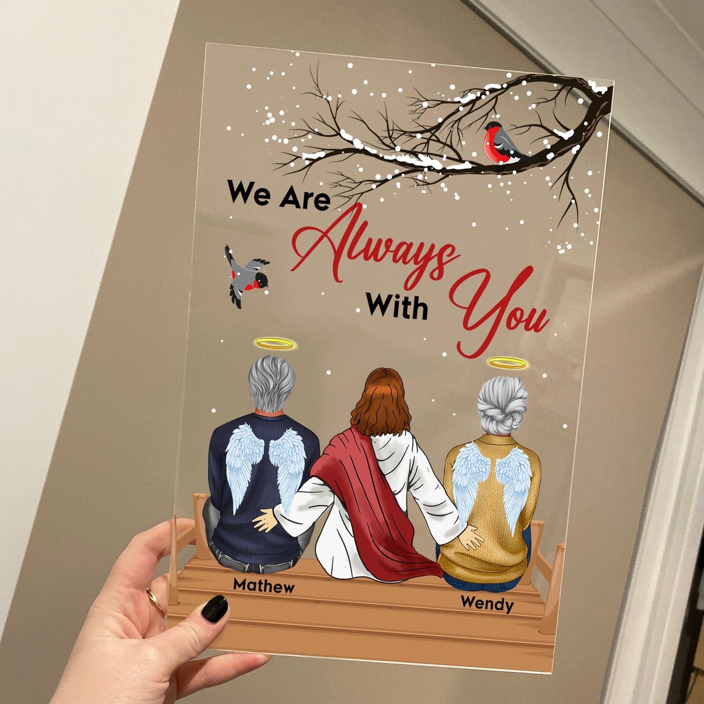 Personalized We Are Always With You Jesus Cardinal Bird Memorial Acrylic Plaque