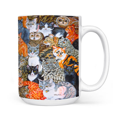 Cats and Owls Artwork White Edge-to-Edge Mug