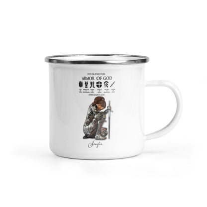 Personalized Custom Name, Skin Tone And Hairstyles Woman Warrior of God Put On The Full Armor of God Ephesians 6-10 Camping Mug